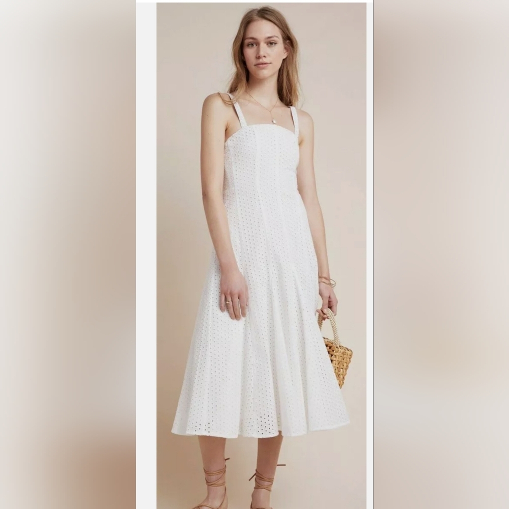 Maeve White Eyelet Midi Dress with Removable Straps - 8